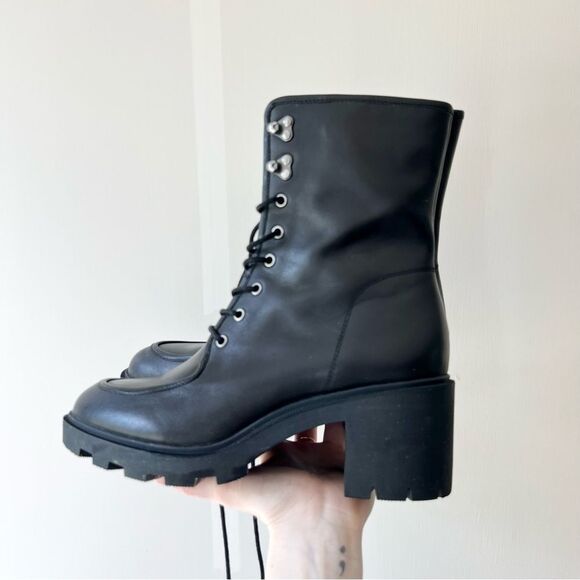 J. Crew Leather Lace Up Chunky Ankle Platform Heel Boots in Black - Picture 5 of 9